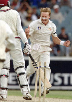 Bichel is all pumped up after picking up the wicket of McLean
